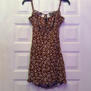 Floral Brown Backless Dress